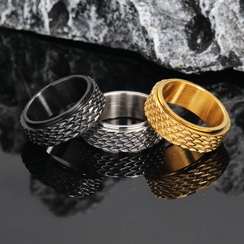 Vintage Titanstahl Drachenschuppen Spinner Ring Für Herren Personalisierter Gothic Drehbarer Bandring Retro Cool Schmuck Geschenk