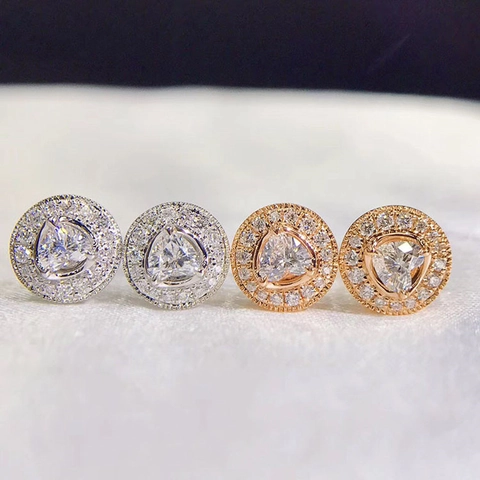 Heart Shaped Halo Stud Earrings Copper Cubic Zirconia Shiny Minimalist Jewelry For Women