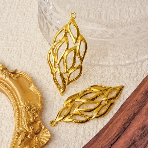 Hollow Leaf Pendant 304 Stainless Steel 18K Gold Plated DIY Jewelry Making Finding Craft Accessory Nature Style