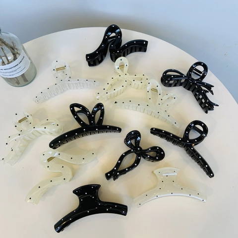 Pinces À Cheveux À Pois En Plastique Grande Forme De Nœud Élégant Minimaliste Style Français Pour Femmes