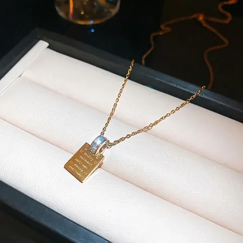 Collana In Acciaio Inossidabile Oro Con Zircone Ciondolo Rettangolare Lettera Incisa Destiny Soul Mate Per Donna Moda