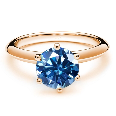 Classic Six-Claw Moissanite Ring 18K Gold Plated 925 Sterling Silver Round Cut Engagement Wedding Band Jewelry For Women