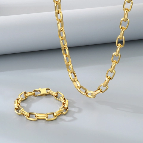 Collar Y Pulsera De Cadena De Eslabones Cuadrados De Acero Inoxidable Diseño Cubano Minimalista Para Hombres Mujeres Accesorio De Moda