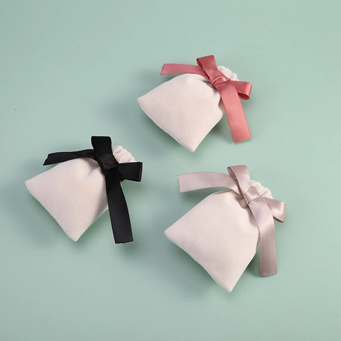 Velvet Jewelry Pouch Drawstring Gift Bag With Satin Ribbon Bow Soft Packaging For Earrings Necklace Ring Storage
