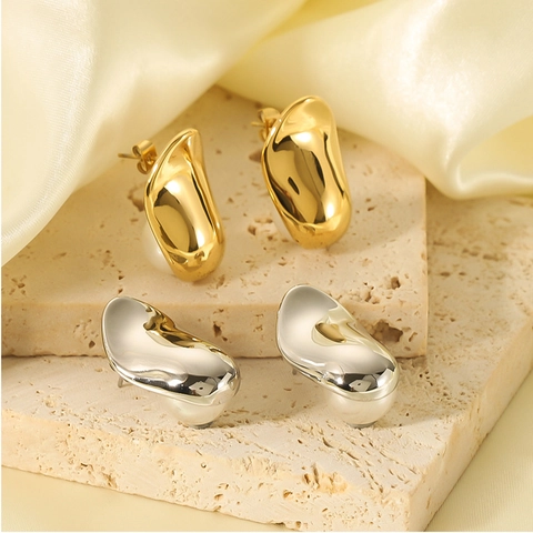 Boucles d'oreilles Künstliche Perles En Acier Inoxydable Space Bean Plaquées Or 18K Bijoux Minimalistes Géométriques Pour Femmes Style Ins