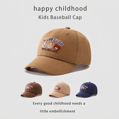 Unisex Kids Cotton Baseball Cap With Cartoon Bear Dinosaur Embroidery Adjustable Shading Hat For Boys Girls Daily Outdoor