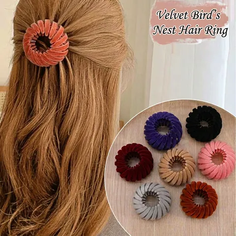 Birds Nest Expandable Hair Clip Velvet Flocked Rhinestone Ponytail Holder Bun Maker Stylish Women Hair Styling Accessories