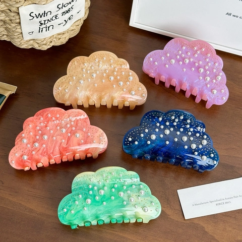 Cloud Shape Haarklammer Acetat Künstliche Perle Verziert Haargreifer Marmor Textur Haarschmuck Für Damen