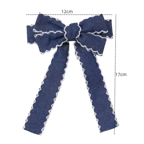 Denim Strik Haarclip Golvende Rand Lint Krokodillenklem Haarnaald Lange Streamer Zoete Koreaanse Stijl Accessoires Dames Meisjes