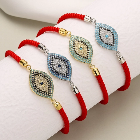 Evil Eye Bracelet Red String Braided Copper Zircon Adjustable Lucky Fashion Jewelry For Women