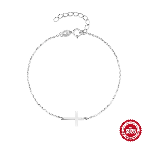 Pulsera De Cruz De Plata De Ley 925 Para Mujer Minimalista Amuleto De Cruz Horizontal Estilo Italiano Cadena Joyería