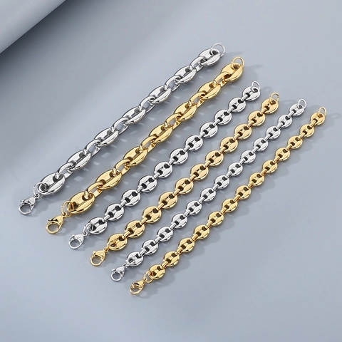 Men Stainless Steel Bracelet 18K Gold Plated Mariner Link Coffee Bean Chain Hip Hop Fashion Jewelry