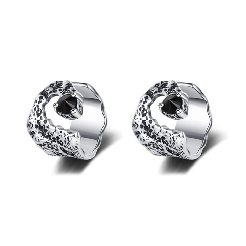Pendientes de Clip de Cobre Vintage Punk con Circonia Negra Textura de Lava Irregular Geométrico sin Agujero Mujer Joyería