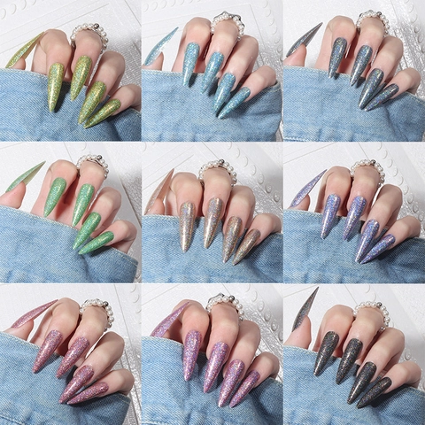 Lange Stiletto Press On Nägel Holografischer Laser Glitzer Künstliche Fingernägel Tragbare Multisize Salon Qualität Maniküre