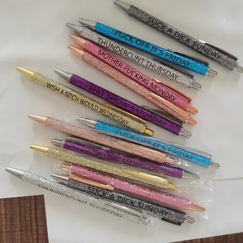 Grappige Glitter Balpennen Set Sarcastische Citaten Volwassen Humor Kantoorbenodigdheden Novelty Pennen Voor Vrouwen Mannen Gag Cadeau Pennen Met Metalen Clip