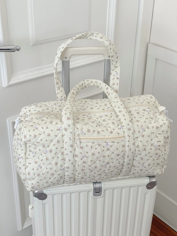 Gesteppte Reisetasche Mit Blumenmuster Baumwolle Große Kapazität Umhängetasche Für Damen Leichte Boston Handtasche