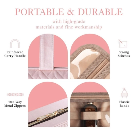 Hanging Toiletry Bag Quilted Diamond Pattern Polyester Waterproof Cosmetic Organizer With Hook For Travel Portable Women