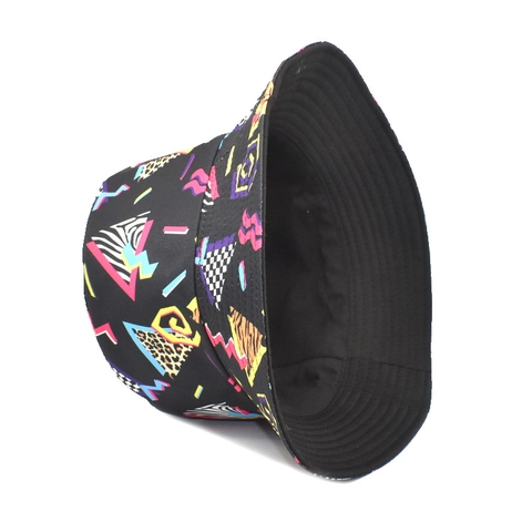 Bucket Hat Vintage 90s Memphis Style Neon Geometric Pattern Leopard Print Canvas Polyester Sunshade Foldable Outdoor