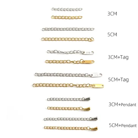 Stainless Steel Extender Chain For Necklace Bracelet DIY Jewelry Making Vacuum Plated 18K Gold Finish With Water Drop Pendant Or Metal Tag