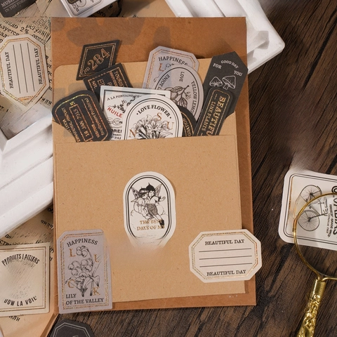 Vintage Decorative Stickers Boxed Scrapbooking Journal Material Washi Writable Paper Retro Aesthetic Flower Butterfly