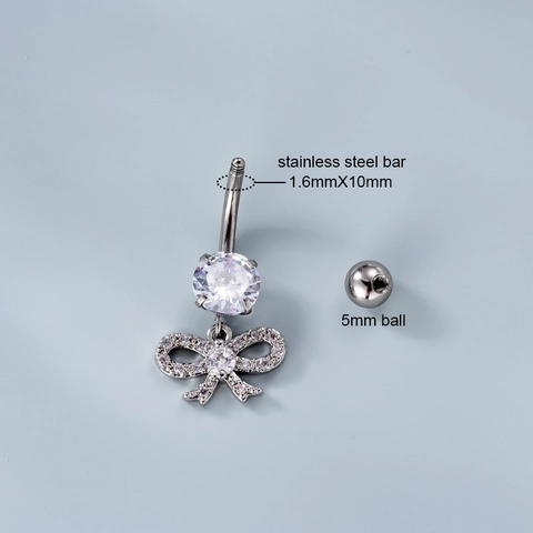 Stainless Steel Belly Button Ring With Copper Cubic Zirconia Pendant Heart Moon Flower Piercing Body Jewelry For Women