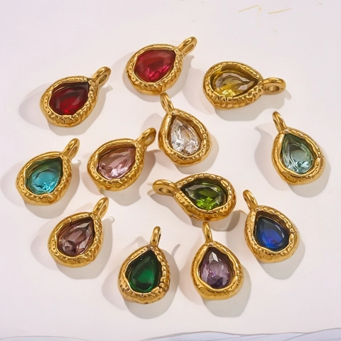 Wassertropfen Anhänger Edelstahl Kristall Facettierte Tropfen Charms Goldener Rand Für DIY Schmuckherstellung Halsketten