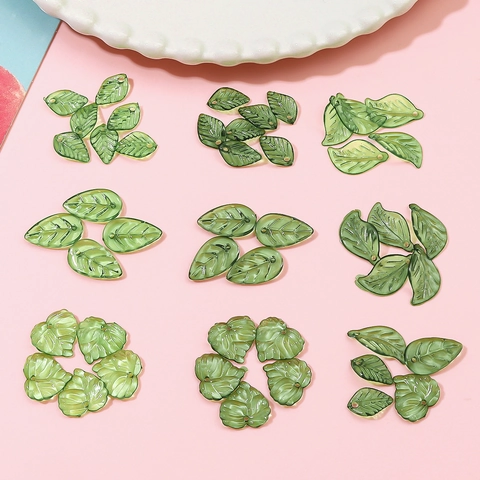 Mini Leaf Beads Acrylic Small Tree Shape Transparent Green For DIY Jewelry Making Necklaces Bracelets Earrings