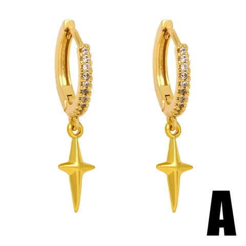 Minimalist Gold Plated Copper Dangle Earrings Rhinestone Star Plane Pentagram Cone Geometric Earrings For Women Jewelry