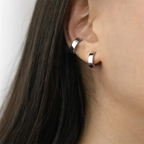 Clips de Pendientes de Aro Minimalistas de Acero Inoxidable Para Orejas Sin Perforación Oro Plata Color Geométrico Redondo Joyería Hombre Mujer