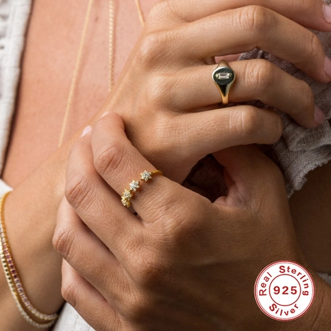 925 Sterling Zilver Sneeuwvlok Ring Voor Vrouwen Goud Zilver Verguld Luxe Zirconia Ingelegd Open Ring Sieraden