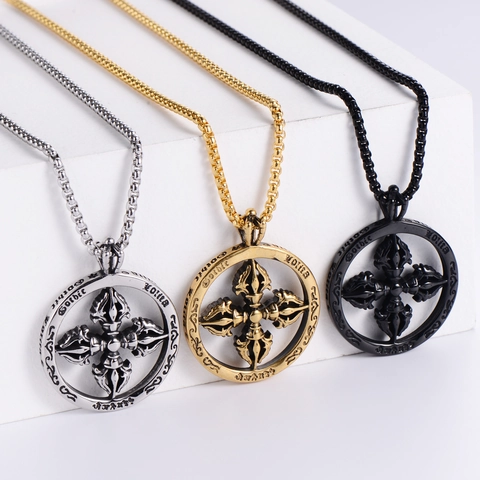 Collana Con Pendente Croce Vajra Gotica Acciaio Inossidabile 304 Anello Cavo Gioielli Vintage Retro Punk Per Uomo E Donna