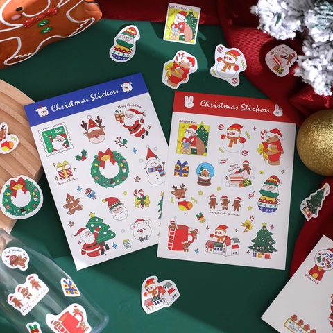 Christmas Stickers Paper Self Adhesive Cartoon Santa Claus Reindeer Snowman Scrapbooking Diary Decor DIY Stationery