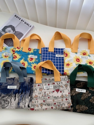 Tragbare Canvas-Einkaufstasche Sonnenblumen-Druck Florale Lunchbox-Handtasche Für Frauen Lässige Aufbewahrung