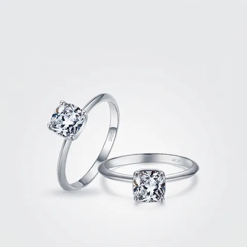 Cushion Cut Cubic Zirconia Ring 925 Sterling Silver Minimalist Dainty Geometric Jewelry For Women Elegant Sparkly