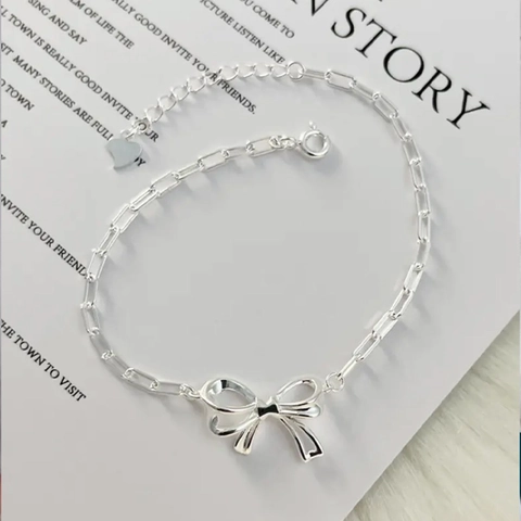 Bracciale a Fiocco in Argento Sterling 925 per Donna Dolce Design Traforato Bracciale a Catena Regolabile con Pendente a Cuore