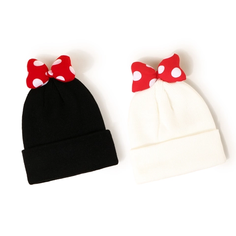 Cute Polka Dot Bow Knit Beanie Hat Acrylic Warm Winter Cold Weather Outdoor Headwear For Kids Girls Women