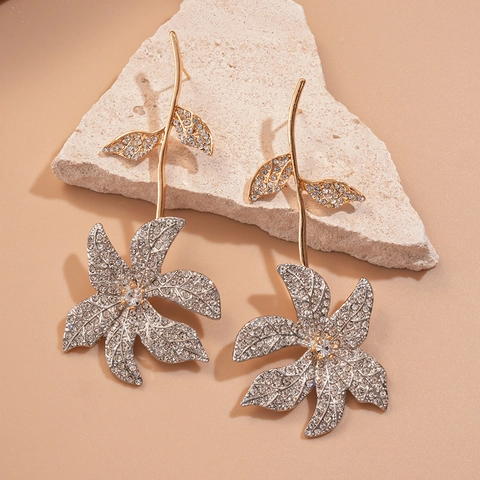Orecchini Pendenti A Fiore Foglia Lega Strass Con Perno In Argento Sterling 925 Gioielli Di Lusso Eleganti Per Donne