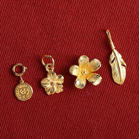 S925 Sterling Silver Gold Plated Charms For DIY Jewelry Making Vintage Flower Feather Tiger Lucky Everyday Pendants