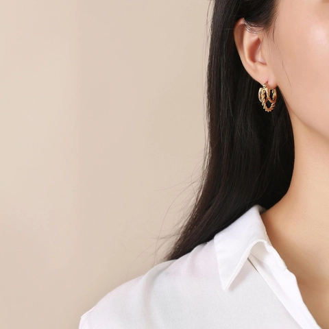 Stainless Steel Twisted Hoop Earrings For Women Gold Plated C Shape Minimalist Vintage Rope Braid Chunky Circle Earrings Jewelry