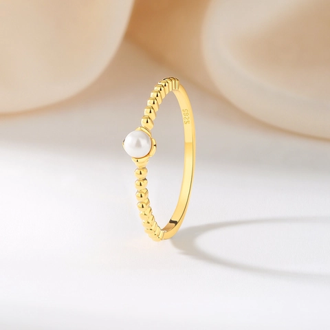 Anillo Minimalista de Plata de Ley 925 Para Mujer Moda Chapado en Oro Perla Artificial Anello de Apilamiento Anillo de Dedo Geométrico Joyería