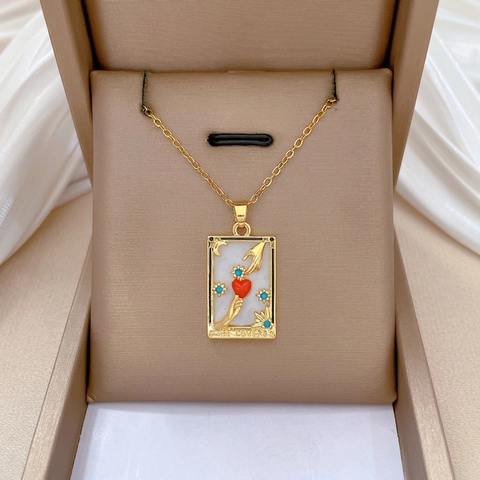 Tarot Die Liebenden Anhänger Halskette Gold Edelstahl Kette Kupfer Muschel Eingelegt Herz Stern Mond Schmuck Für Damen
