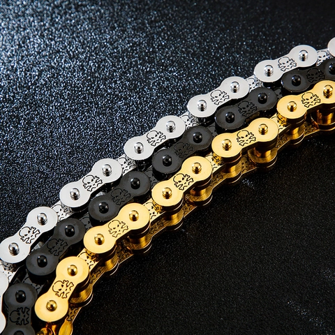 Pulsera De Acero Inoxidable Para Hombre Grabado De Calavera Cadena De Bicicleta Punk Biker Mecánico Industrial Gótico Joyas