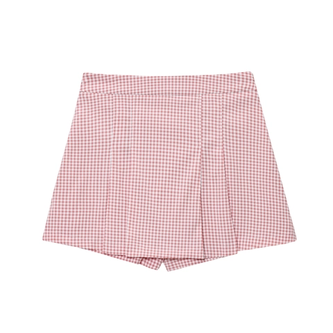 Damen Sommer Hohe Taille Karierter Hosenrock Casual Locker Gingham Gefaltete A-Linie Shorts Mit Innenfutter Rosa Weiß Karomuster Rockhose
