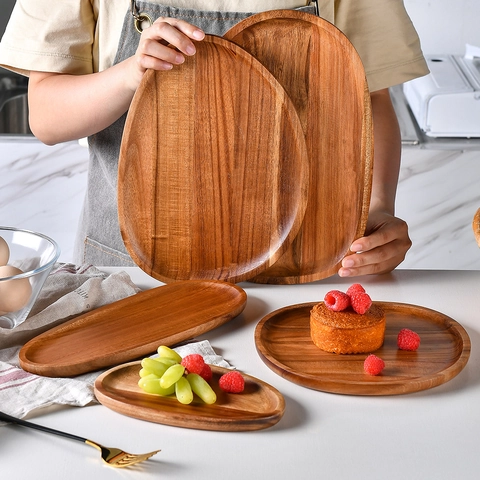 Irregular Acacia Wood Serving Tray Natural Wood Plate For Snack Bread Fruit Cheese Board Minimalist Kitchenware