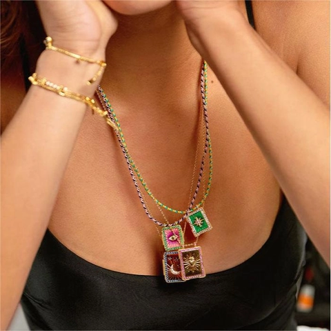 Collar Con Colgante De Carta De Tarot Cobre Chapado En Oro Esmalte Sol Luna Mal De Ojo Corazón Joyería Bohemia Vintage