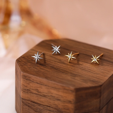 North Star Stud Earrings Zircon Sparkling Minimalist Light Luxury Women Jewelry With S999 Sterling Silver Earring Post