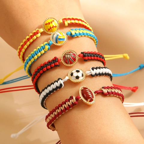 Handgeweven Sportbal Armbanden Legering Voetbal Basketbal Volleybal Honkbal Rugby Verstelbare Touw Sieraden Voor Mannen Vrouwen