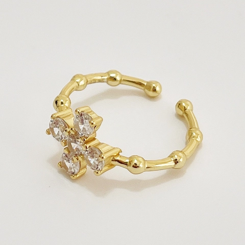 925 Sterling Silber Kreuz Ring 18K Vergoldet Verstellbar Offen Zirkonia Minimalistischer Schmuck Für Damen