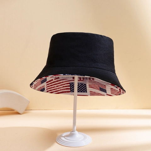 Reversible Bucket Hat US Flag Print Polyester Sun Protection Outdoor Fashion Unisex Sun Hat
