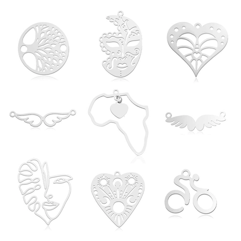Stainless Steel Charms Pendants Jewelry Making Connectors Africa Map Heart Tree Of Life Wings Handcuffs DIY Supplies